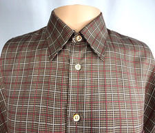 Burberry London Men Shirt L Large Red Brown Houndstooth Cotton Made In USA