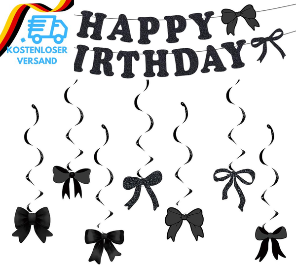 Happy Birthday Girlande Schwarz Mit Schleifen Geburtstag Deko, Happy Birthday Ba-image
