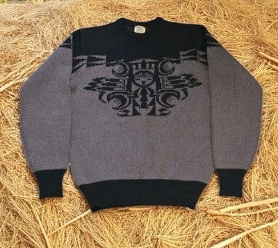 Vtg 80's BASCO All American Sportswear 100% Wool Tribal Totem Knit Sweater! M