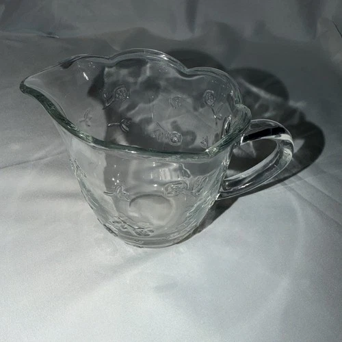Vintage Anchor Hocking "Savannah Clear" Glass Creamer with a Rose Print