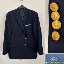 Brooks Brothers 346 Mens Blue Gold-Button Blazer Wool Sport Coat Size 48R