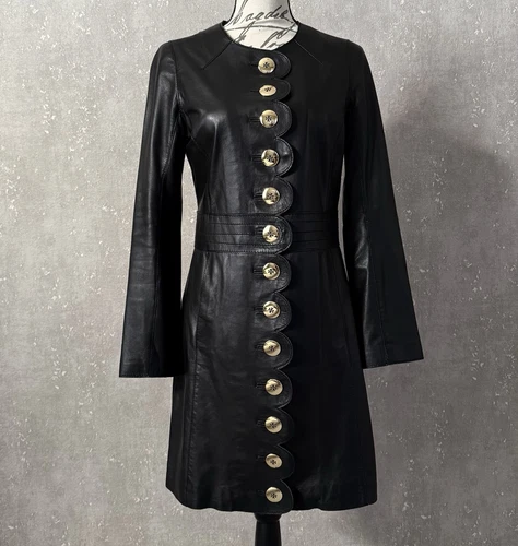 Cappotto Tory Burch Cordelia Scallop nero pelle morbida logo oro bottoni taglia 4 us intime ottimeioni