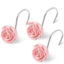 Rose Flower Shower Curtain Hooks 12PCS,Home Decorative Pink Rose Shower Curta...