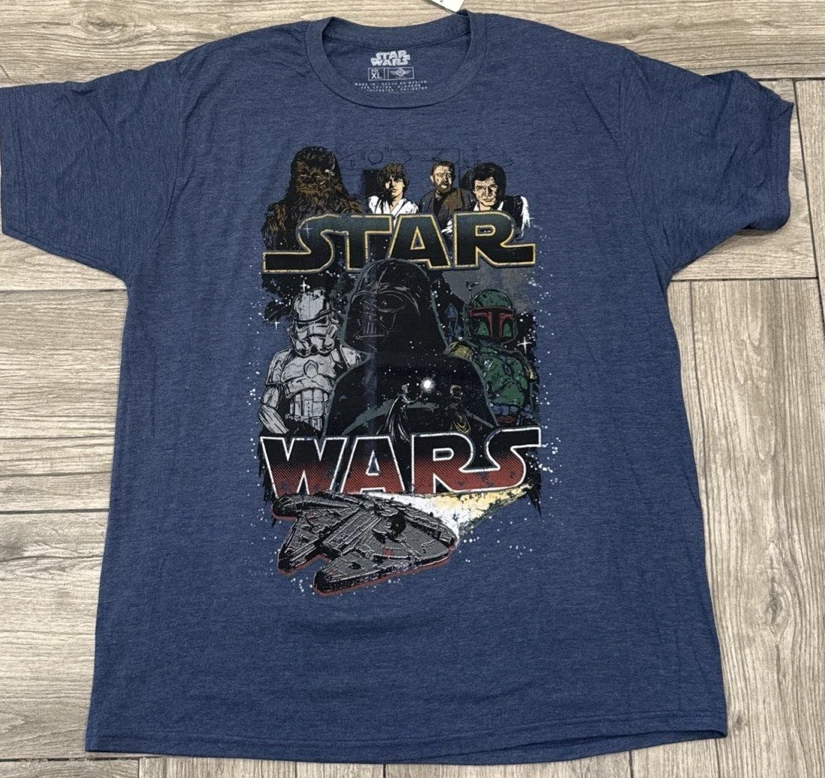 2014 Star Wars Darth Vader Yoda Luke Han Solo Chewbacca Obi Wan T-Shirt Size XL