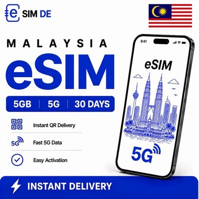   Malaysia/Malaysia eSIM 5GB 5G | 30 Days/Tage | Instant QR Delivery