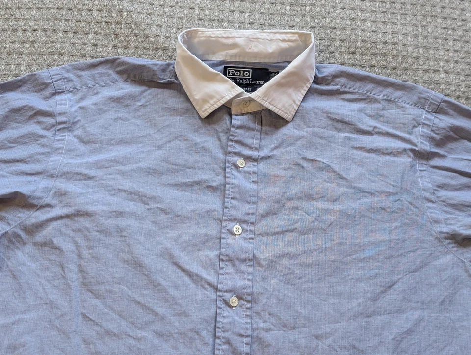 Polo Ralph Lauren Shirt Mens 17/35 Blue Contrast Collar French Cuff Estate - Image 2 of 4