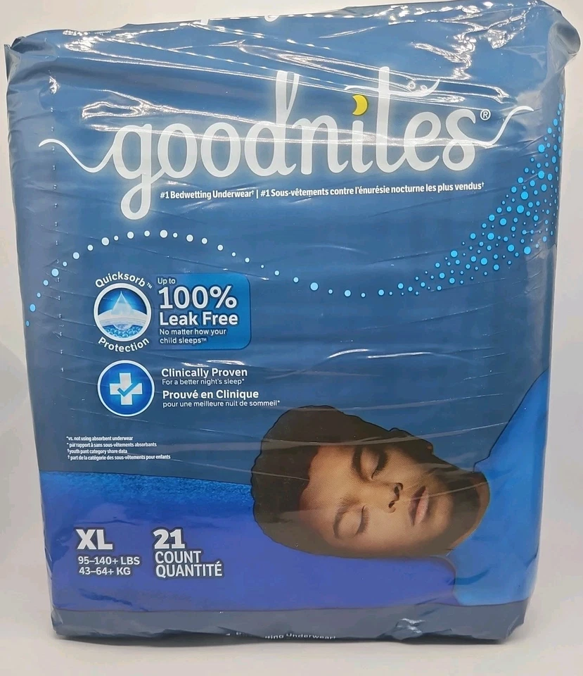 Ropa interior Goodnites Bedtime para niños XL 21 cuentas 95 a 140 libras Foto 2 de 3