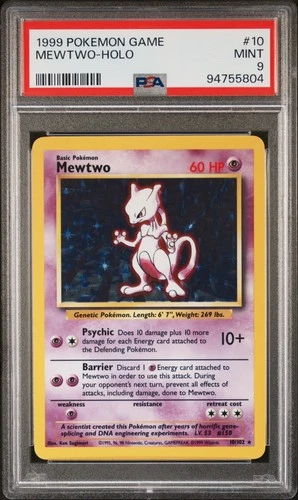 1999 POKEMON BASE SET UNLIMITED #10 MEWTWO-HOLO PSA 9