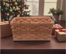 Amish Large Gift Basket Handmade Solid Oak With Leather Handles