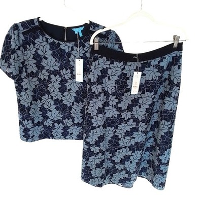 NWT Draper James Navy Floral Lace Top & A-Line Skirt Set Size 10 $275 MSRP