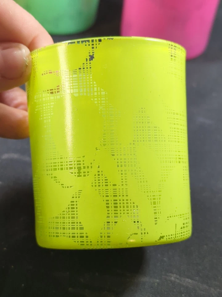 Juego de 4 Candelabros Votivos Tealight Vidrio Naranja Naranja Amarillo Neón 3"T Foto 3 de 4