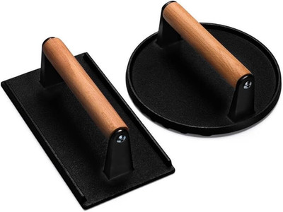 Burger Press, 7'' round & 8.2''X4.3'' Rectangle Heavy-Duty Cast Iron Smash Bacon Pr