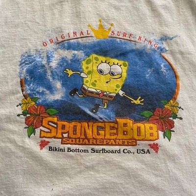 VTG 2002 XL SpongeBob Original Surf King Bikini Bottom Surfboard Co T-Shirt Flaw