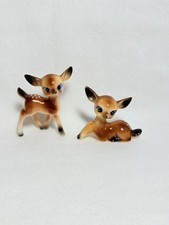 Vintage Kitsch Hard Plastic Deer Reindeer Fawn Hong Kong Lot of 2 Big Blue Eyes
