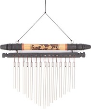 Aluminium Klangspiel, exotisches Windspiel aus Bambus mit Schnitzerei 30 cm - V