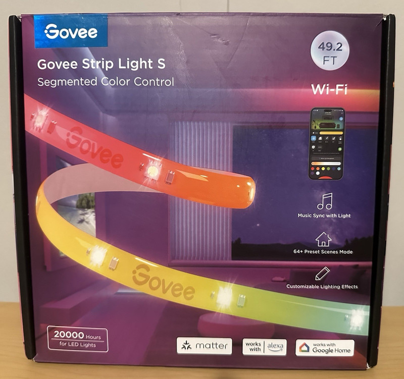 Govee Strip Light S 49.2ft Wi-Fi Matter Smart Multicolor LED, App/Voice