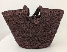 Women s Straw Large Tote Woven Shoulder Handbag Espresso 12" Tall X 21" Wide