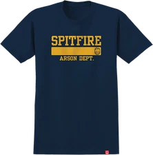 SPITFIRE ARSON DEPT. SS TSHIRT LARGE NAVY/GOLD