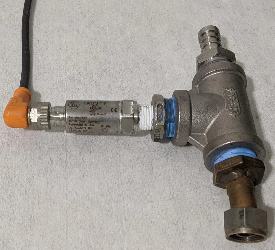 IFM TA3317 4‑20 mA Temperature Transmitter In SS Tee, 1/4‑NPT, IP69K, Cut Cable - Image 4 of 4