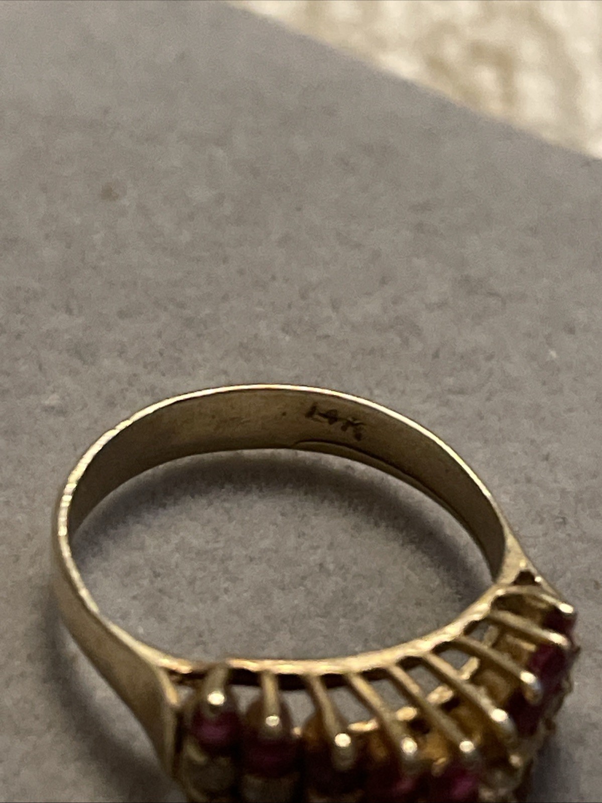 14K Yellow Solid Gold Diamond & Ruby Pyramid Vint… - image 4