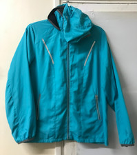 Tu Woman Blue Hooded Running Jacket Size 14 Reflective Lightweight Windbreaker