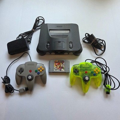 Nintendo N64 System w/ Mario Party Game 2 Controllers & Accessories Tested Works