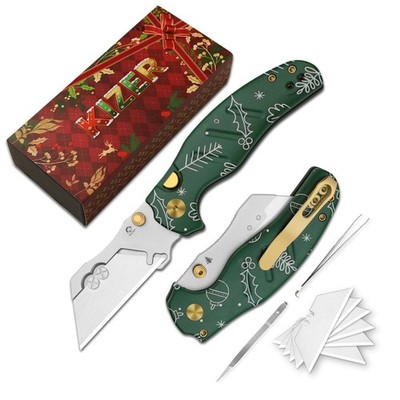 KIZER C01C 2.9 Green G10 Sparkling Christmas Ornament Cuttermesser V3488.29JMC1