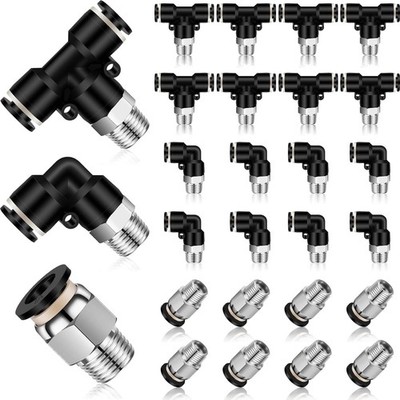 24 Pcs Push to Connect Tube Fittings 1/4 Inch OD X 1/8 NPT Pneumatic Kit Male Th