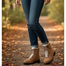 NEW Marc Fisher Izma Lined Suede Lace Up Hiker Boots Women's 10 Tan Gorpcore