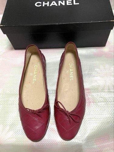 Chanel Flat Shoes Red Leather With Ribbon Size 35.5 US About5.5 For Women