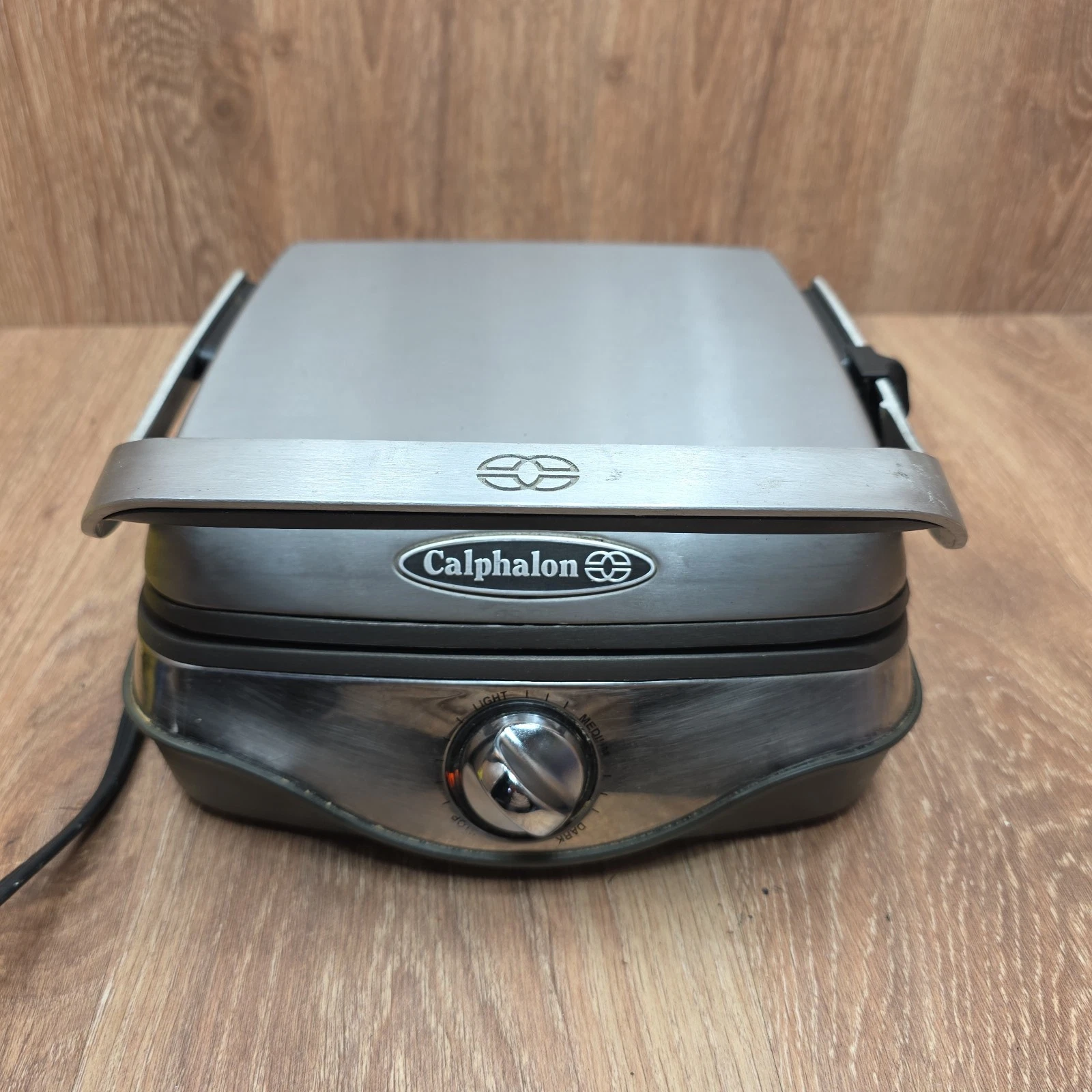 Calphalon Brushed Stainless Steel No Peek Waffle Maker HE400WM - Works Tested