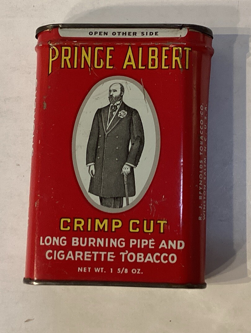 VINTAGE Prince Albert Tobacco Pocket Tin Crimp Cut Pipe & Cigarette DENTED  MT