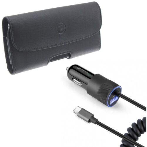 Étui en cuir pour iPhone 15 Pro étui clip ceinture et chargeur de voiture rapide USB-C 36W - Photo 1/12