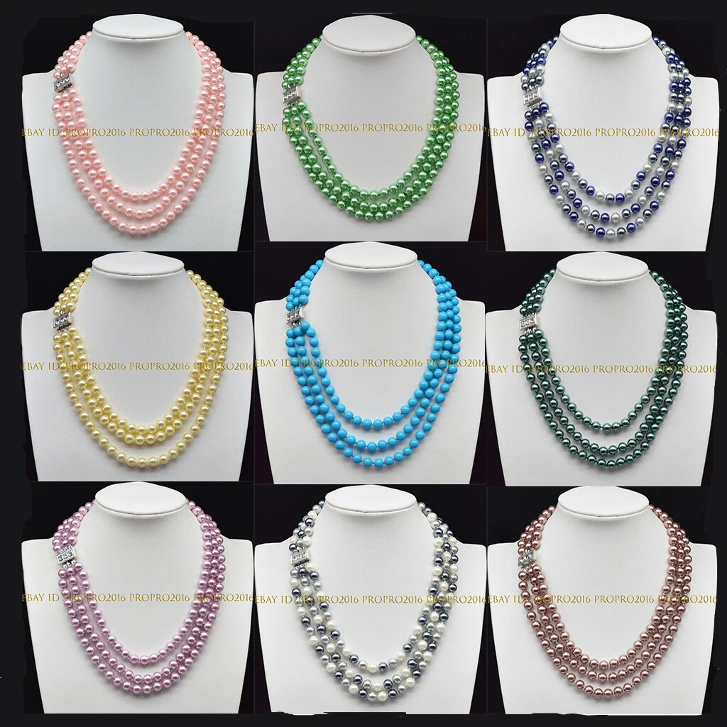 OFF WHITE "Collana Gioielli Perla Multicolore Mare del Sud 8 10 12 mm 3 file 18 20""