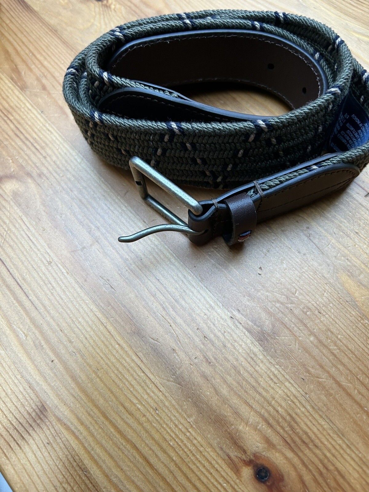 Tommy Hilfiger Casual Essential Elasticated Leather Belt Army Green  UK44in New