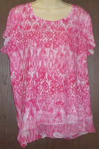 Cato-Woman-Blouse-Size-18-20-W-Hot-Pink-White-Floral-Beaded-Collar-Short-Sleeve