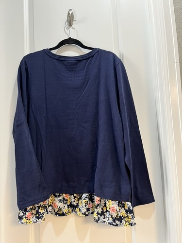 Charter Club Navy Blue Tunic Top Layer Floral Hem Round Neck Long Sleeve XXL - Picture 5 of 6