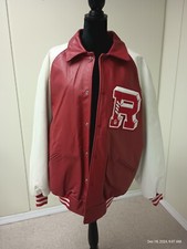 All Genuine White Sleeves With Scarlet Body Leather Jacket With Chenille 6" R