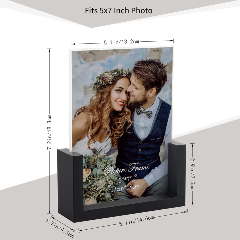 5x7 Picture Frame Set of 2, Black Rustic Wooden Photo Frames 5 by 7 Inch with HD - Image 2 of 4