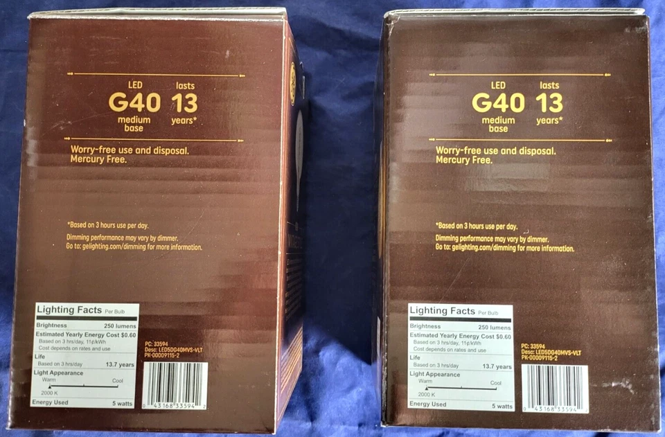 GE Vintage 60W EQ G40 Warm Candle Light Dimmable LED Globe Bulb 2 Pack - Image 2 of 2