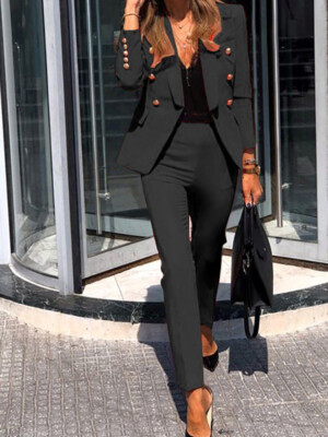 Tailleur elegante ufficio completo donna nero elegante giacca pantalone  4936 | eBay