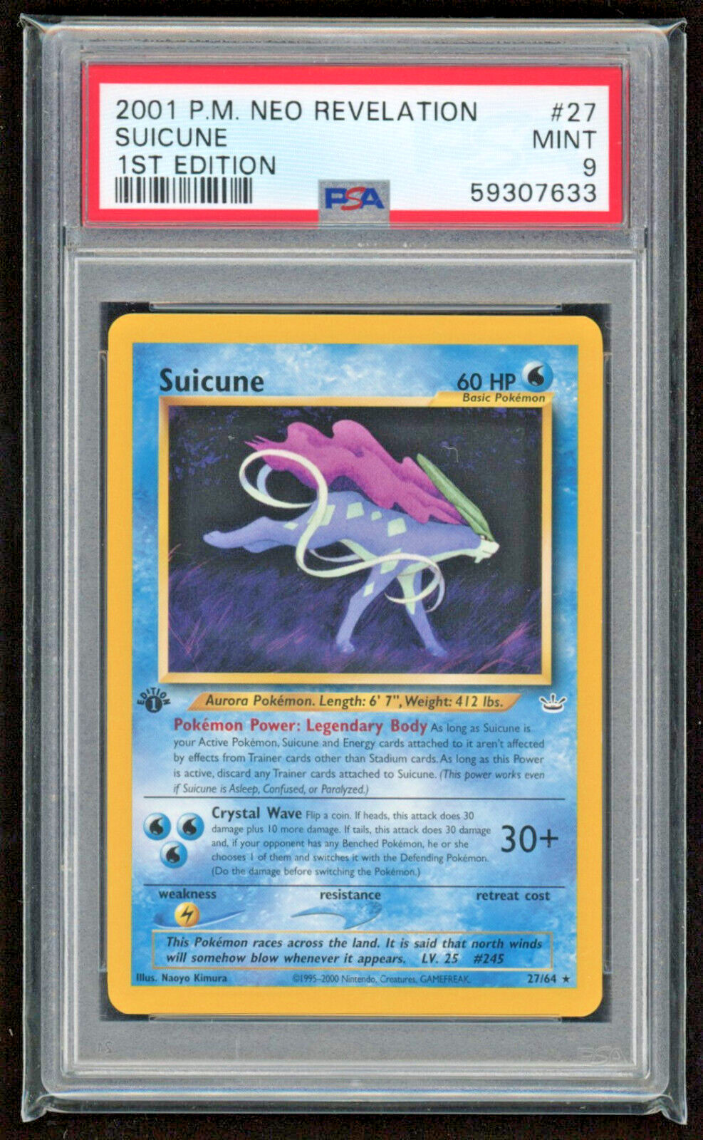 2001 SUICUNE 1ST EDITION NEO REVELATION PSA 9 MINT #27/66 POKEMON CARD TCG WOTC