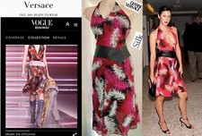 Gianni Versace F/W 2001  Feather print silk dress With Leather Detail IT 44 UK12