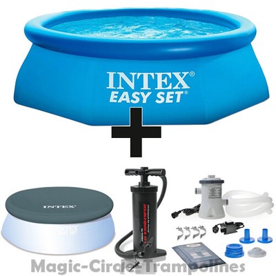 Intex Easy Set Quick Up Pool 244x61cm + Abdeckplane + Filterpumpe + Handpumpe