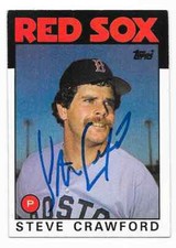 STEVE CRAWFORD 1986 TOPPS AUTOGRAPHED SIGNED # 91 BOSTON RED SOX