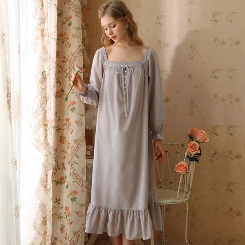 Damen Baumwolle Nachthemd Kurzarm eckiger Ausschnitt Pyjama Schlafkleid - Bild 11 von 34