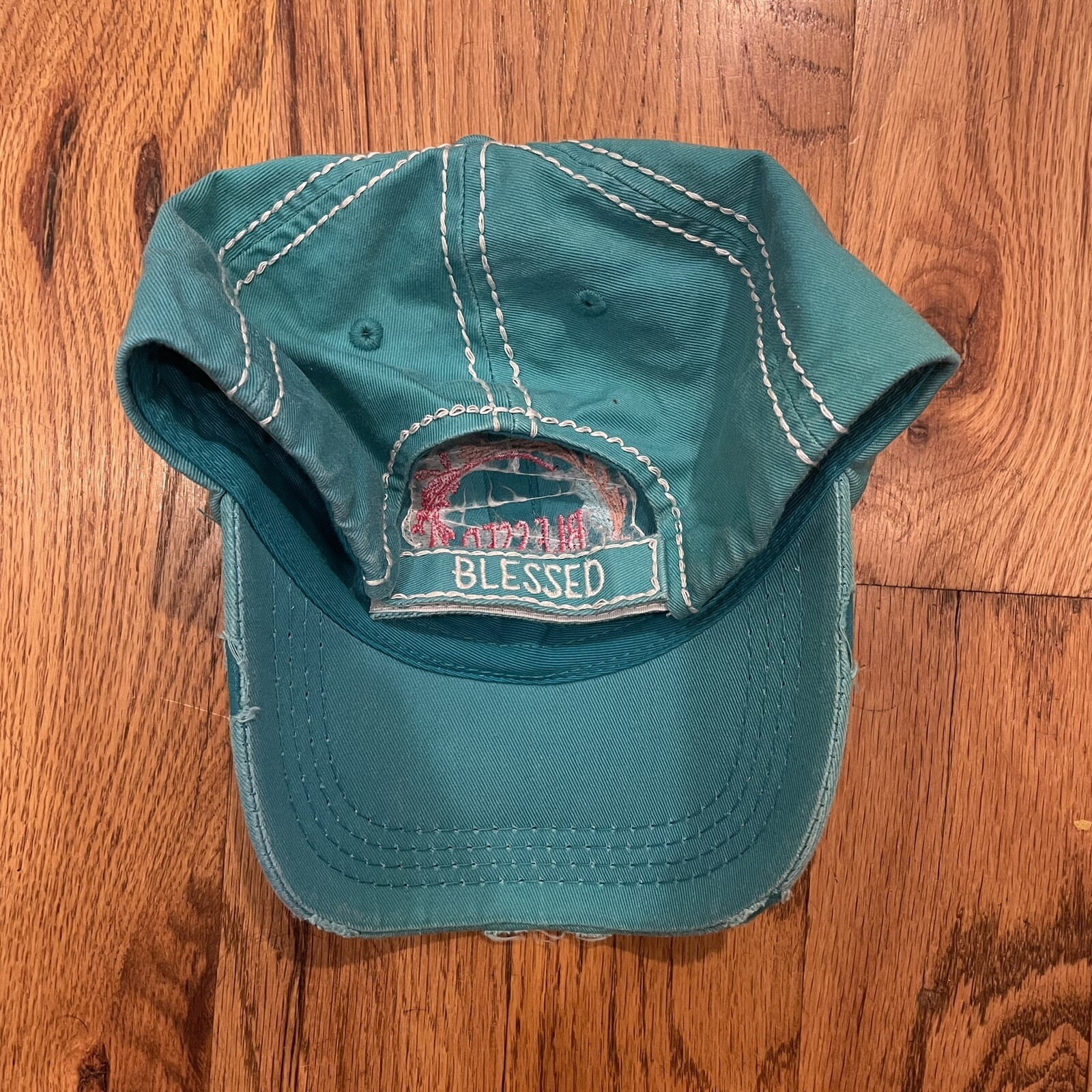 KBETHOS Vintage Women's Hat &ldquo;Blessed&rdquo; Ball Cap Distressed Teal Pink