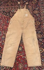 Vtg Carhartt Quilted Lined Duck Canvas Distressed Bib Overalls Double Knee 40x28