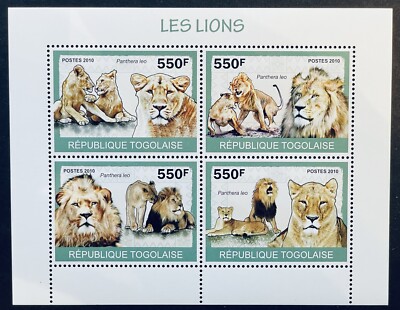 TOGO LIONS STAMP SHEET 4V 2010 MNH WILDCAT WILD ANIMALS WILDLIFE NATURE ...