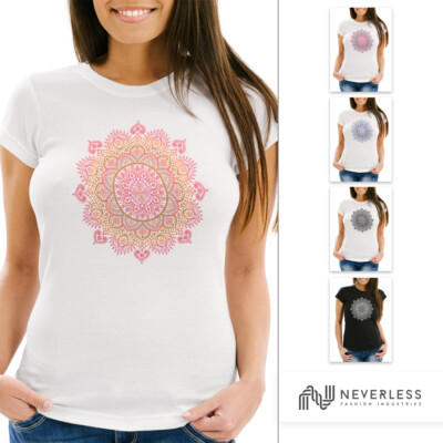 Damen T-Shirt Mandala Ethno Boho Bohemian Slim Fit Neverless 